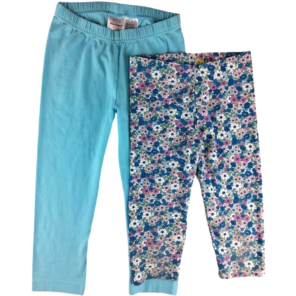 Hanna Andersson Mini Boden 8 9 Girls Floral Solid Aqua Blue Leggings Lot